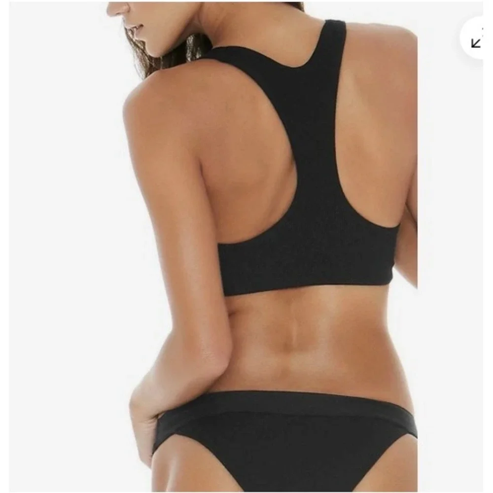 L*Space Tara Ribbed Bikini Top Black XS/TP Tie Front Racerback‎ Swimsuit